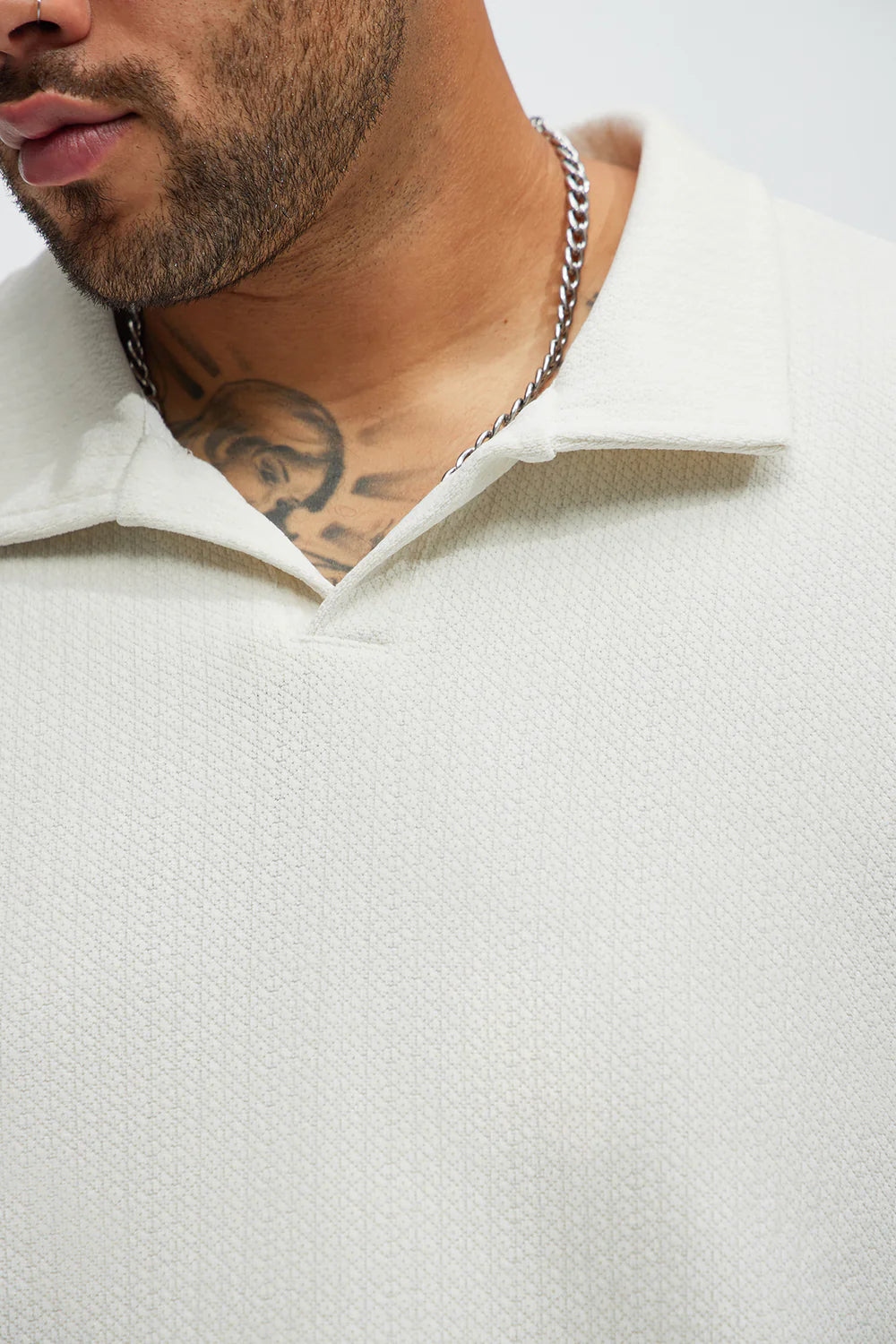 Dudley Textured Johnny Collar Shirt - Off White