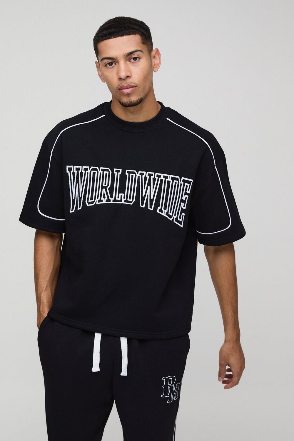 Oversized Boxy Embroidered Varsity Half Sleeve Sweatshirt