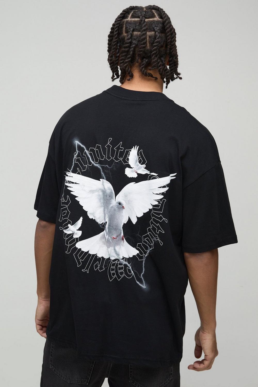 Oversized Extended Neck Dove Graphic T-Shirt