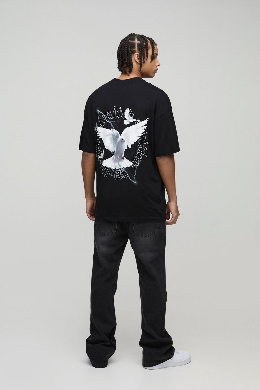 Oversized Extended Neck Dove Graphic T-Shirt