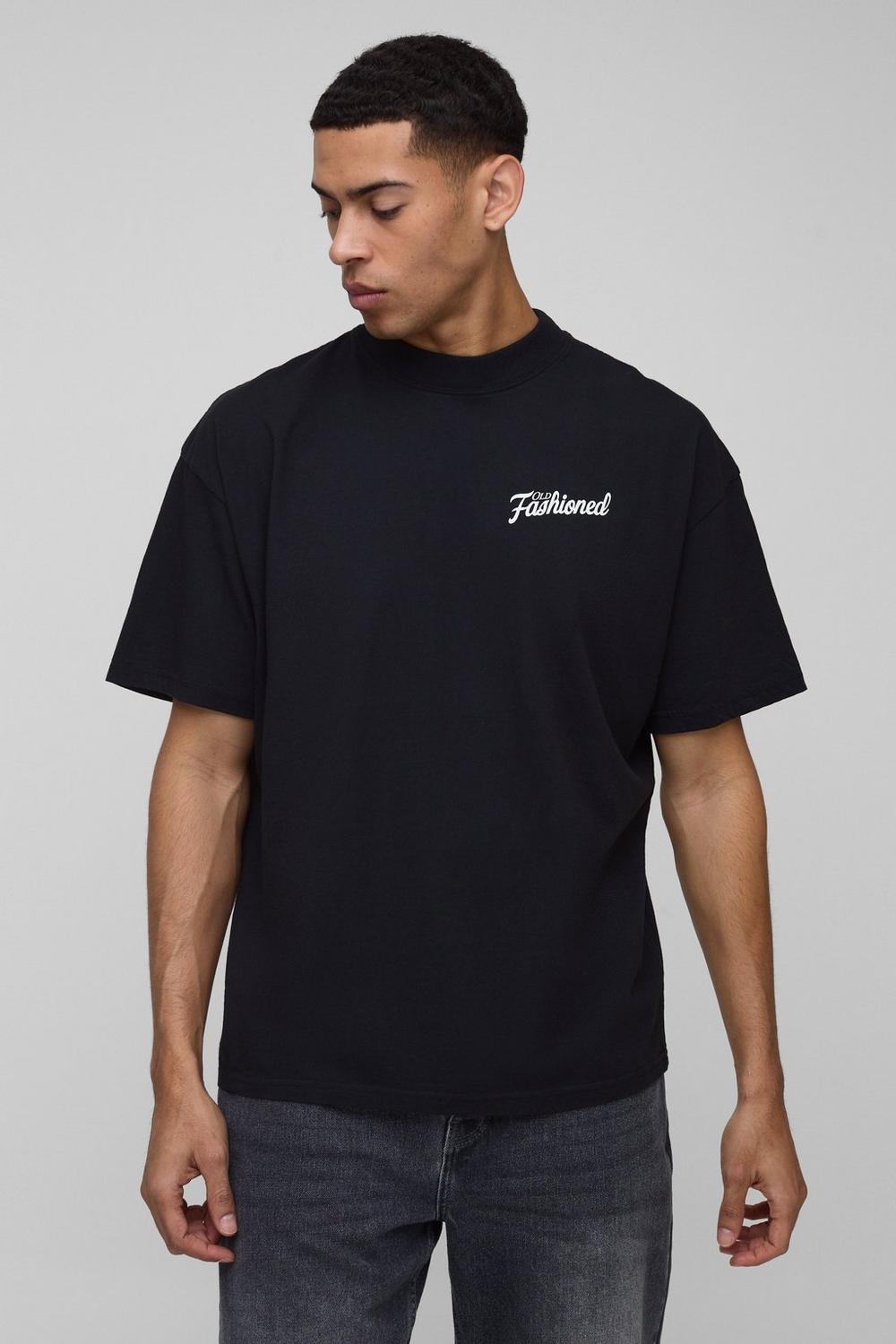 Oversized Extended Neck Old Fashioned Drink Washed T-Shirt
