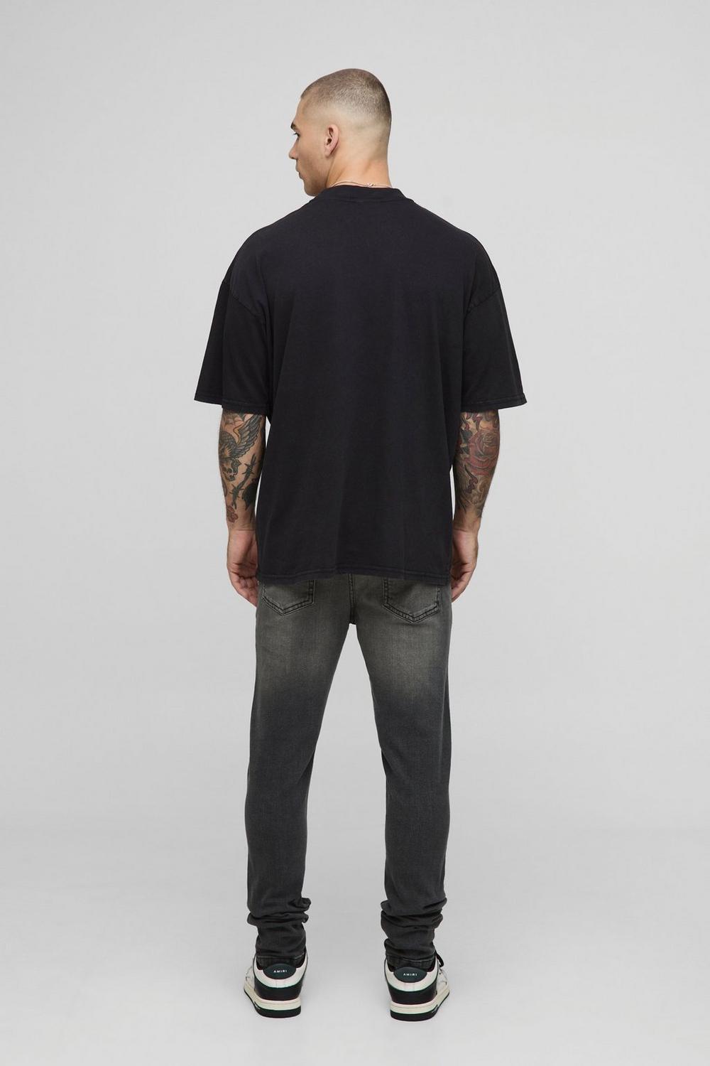 Black Oversized Extended Neck Washed BM Crest T-Shirt
