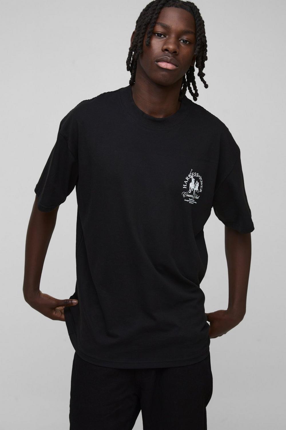 Oversized Extended Neck Worldwide Horse Graphic T Shirt