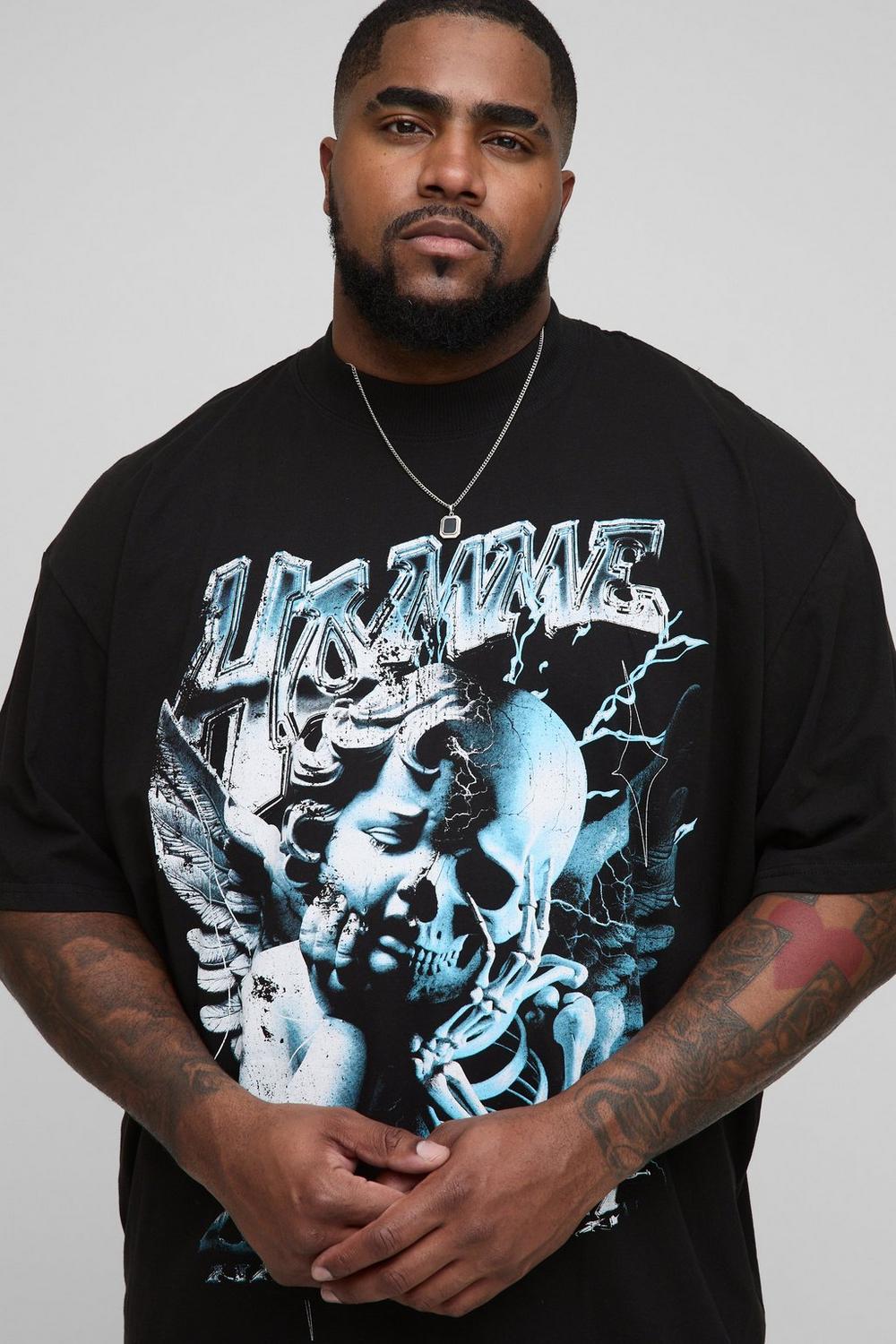 Oversized Extended Neck Large Scale Homme Renaissance Print T-Shirt