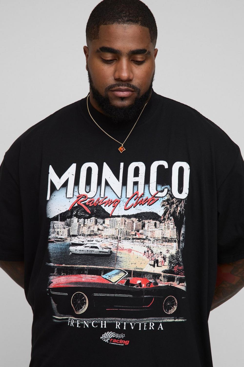 Oversized Extended Neck Monaco Vintage Car Print T-Shirt