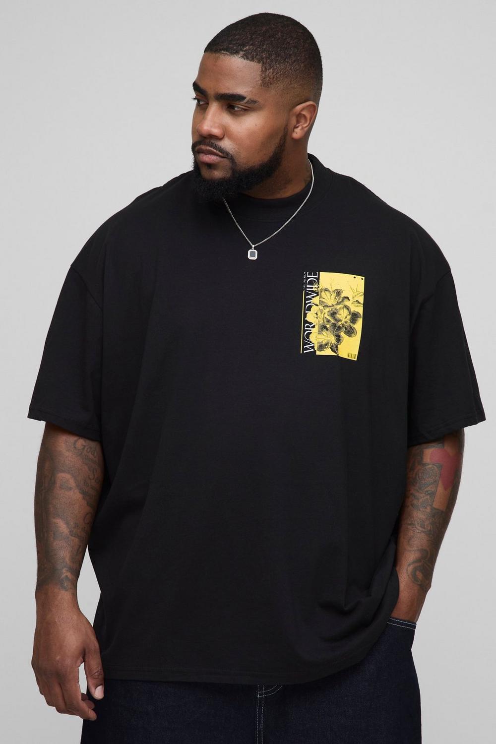Oversized Extended Neck Worldwide Floral Print T-Shirt