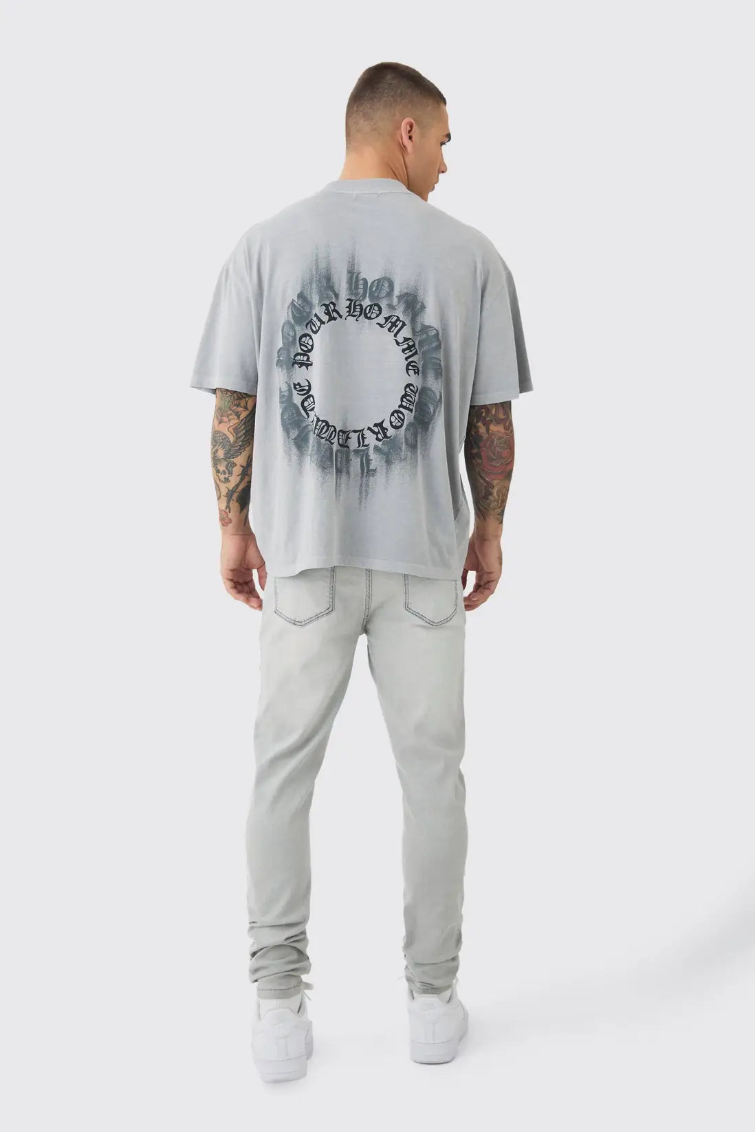 Oversized Boxy Extended Neck Washed Homme Graphic T-Shirt