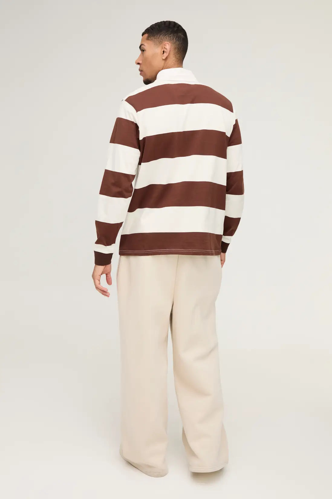 Regular Fit Stripe Long Sleeve Rugby Polo