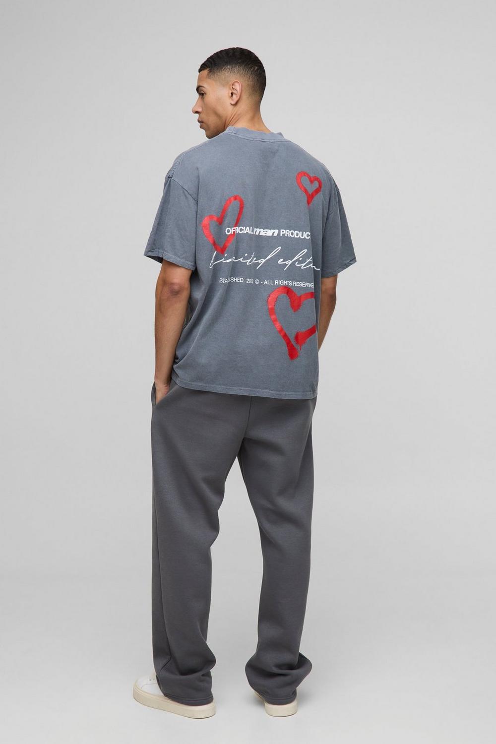 Oversized Extended Neck Limited Edition Heart Washed Graphic T Shirt