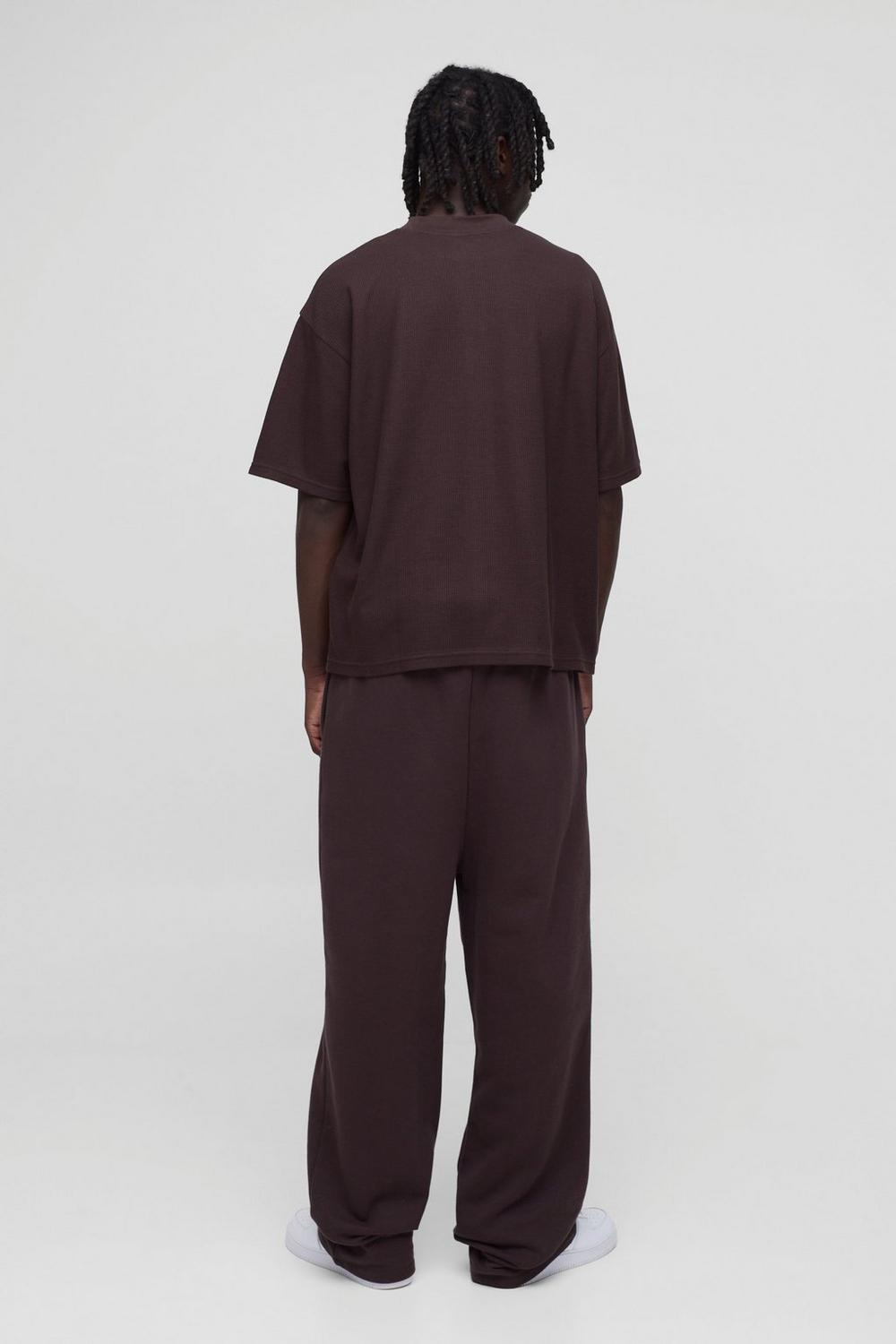 Oversized Boxy Extended Neck 13 Waffle Print T-Shirt
