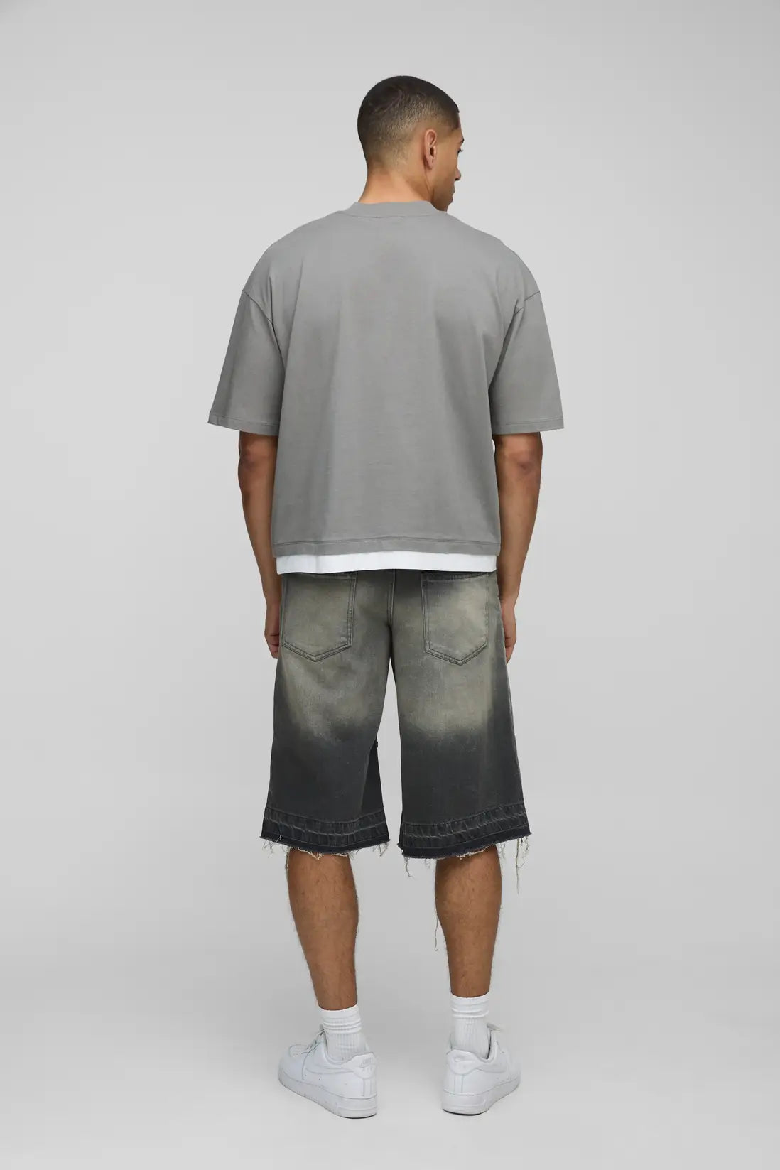 Oversized Boxy Extended Neck Heart Faux Layer T-shirt