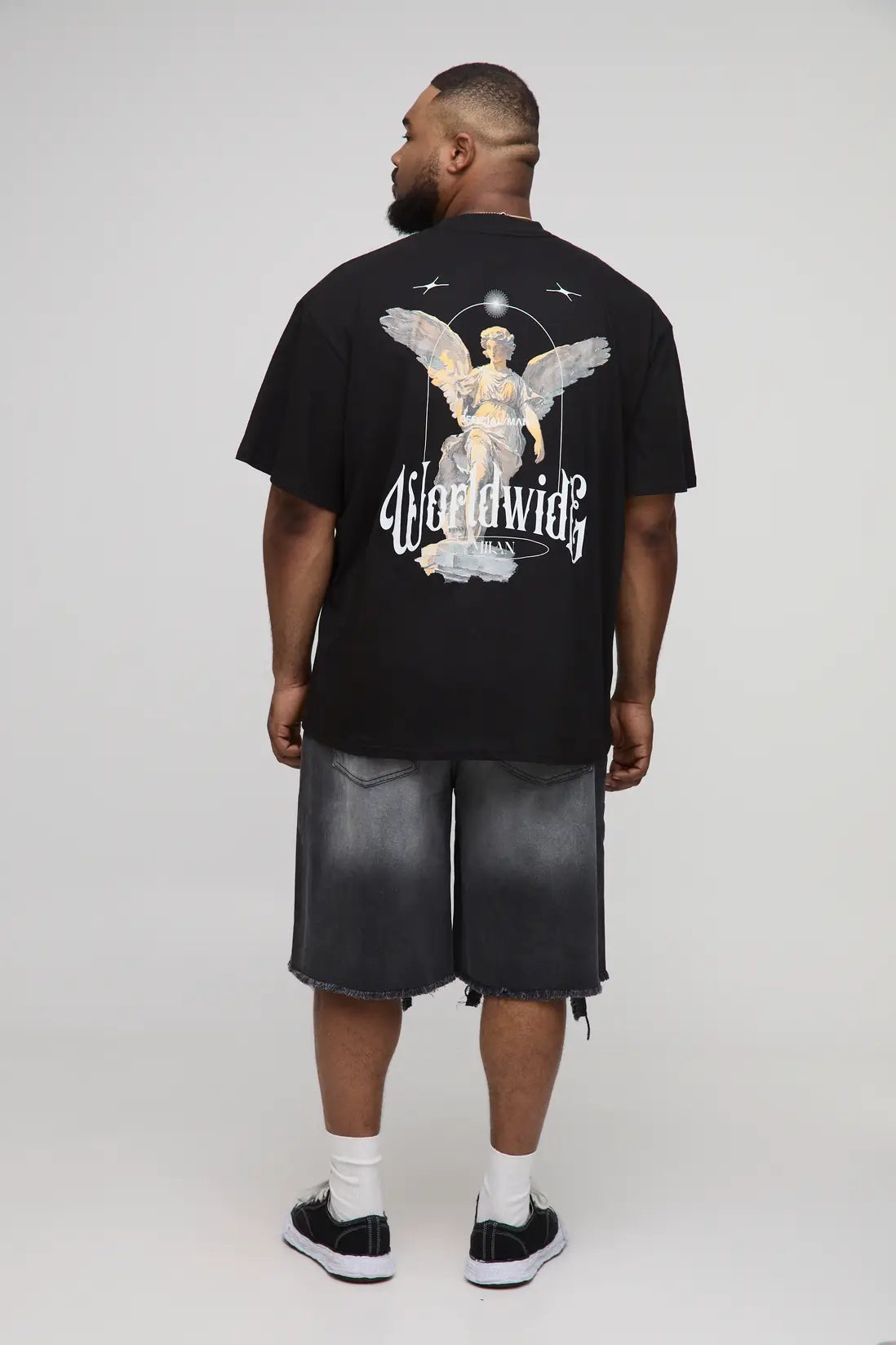 Oversized Extended Neck Renaissance Worldwide Print T-Shirt