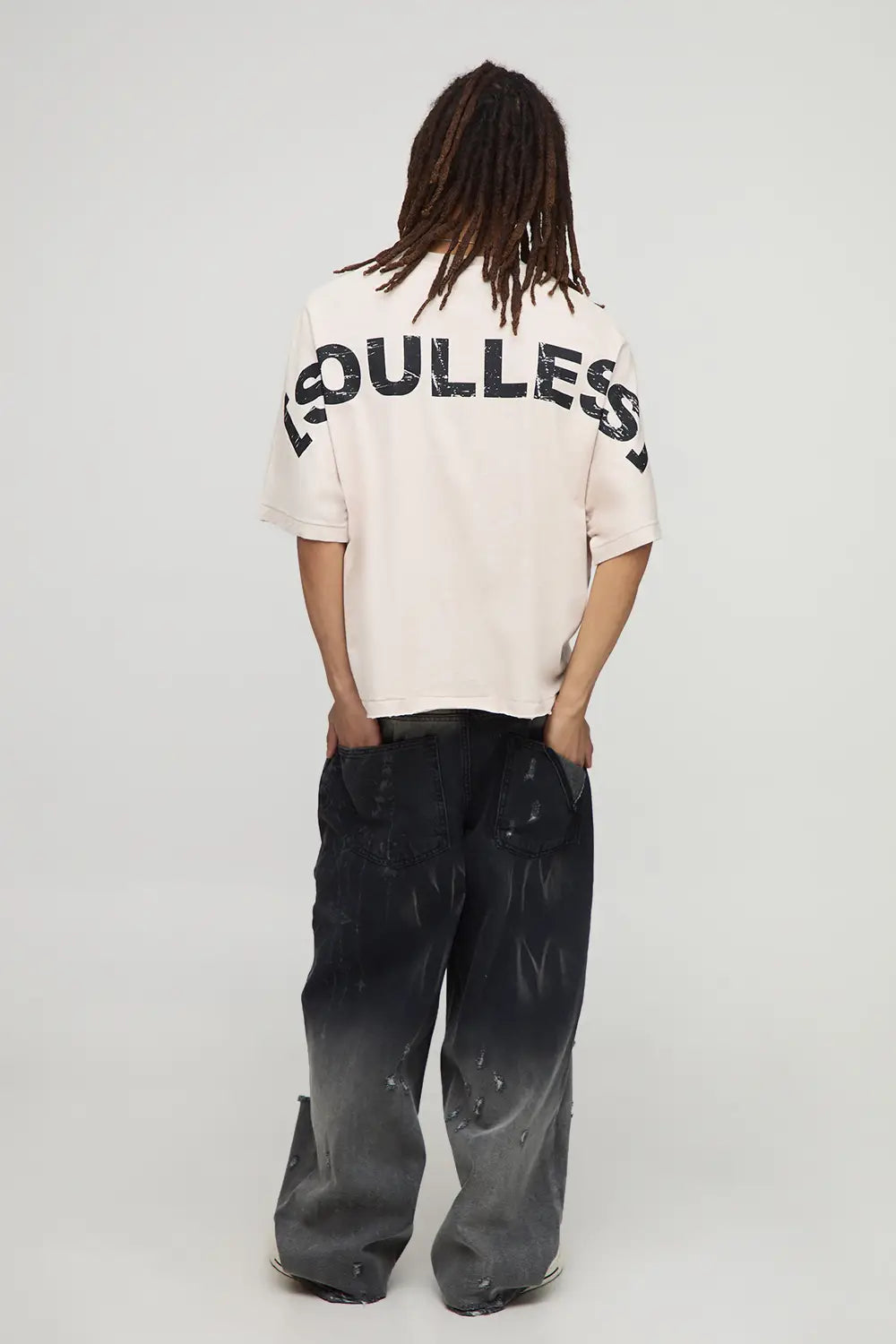 Oversized Distressed Washed T-Shirt Ecru
