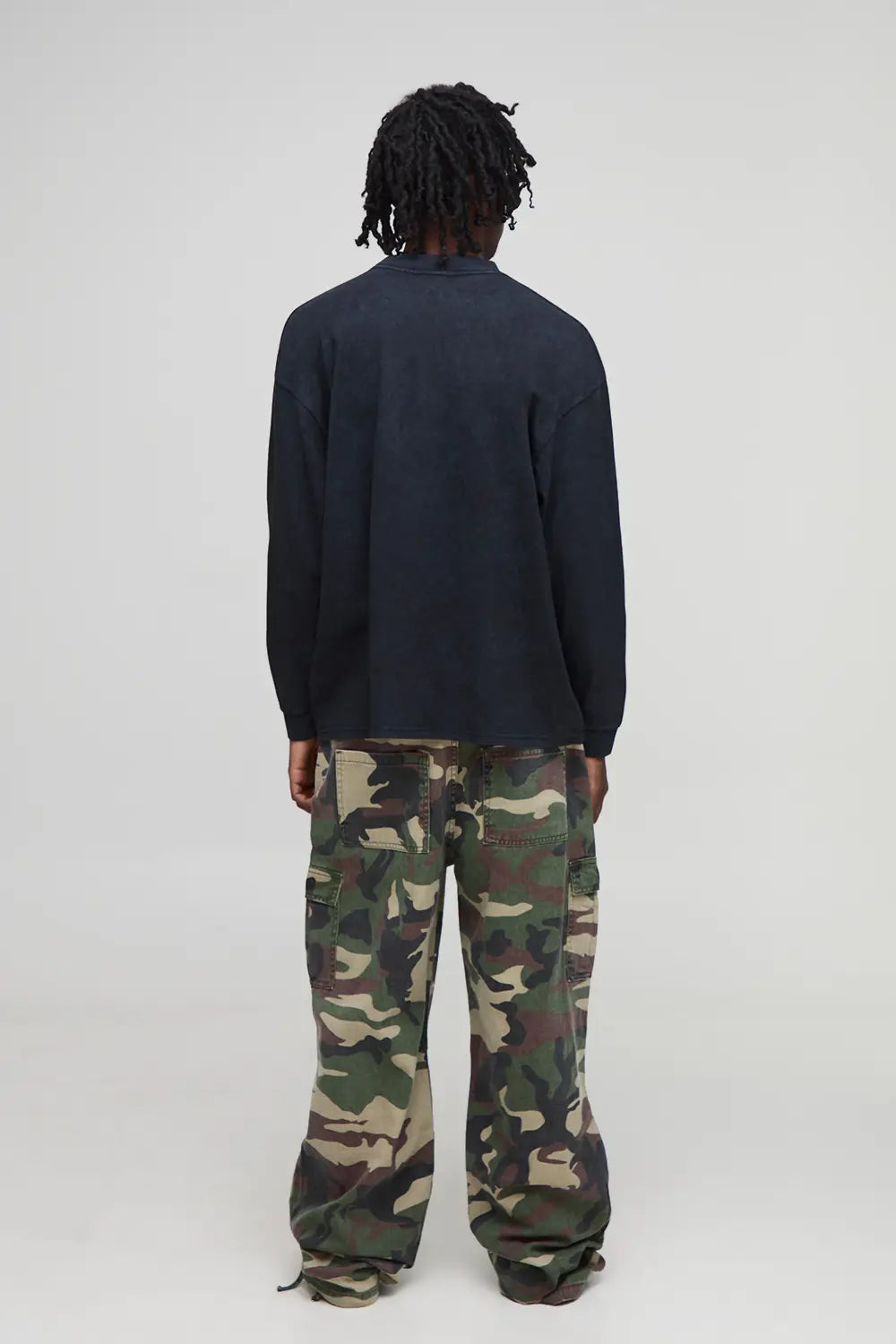 Oversized Extended Neck Ski Mask Long Sleeve Printed Washed T-Shirt