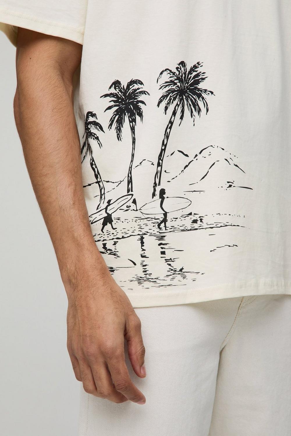 Oversized Extended Neck Pour Homme Palm Tree Landscape T-Shirt
