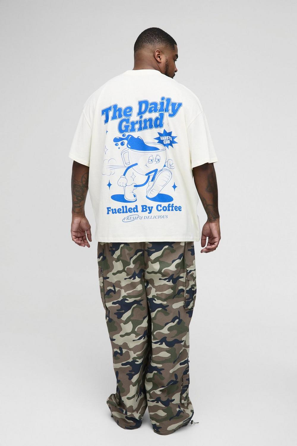 Oversized Extended Neck Daily Grind Cartoon Graphic T-Shirt