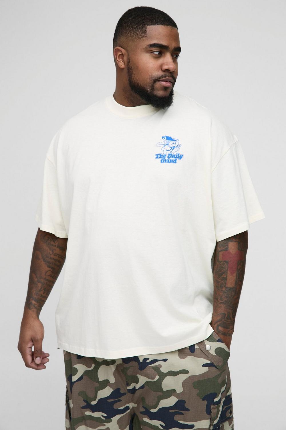 Oversized Extended Neck Daily Grind Cartoon Graphic T-Shirt