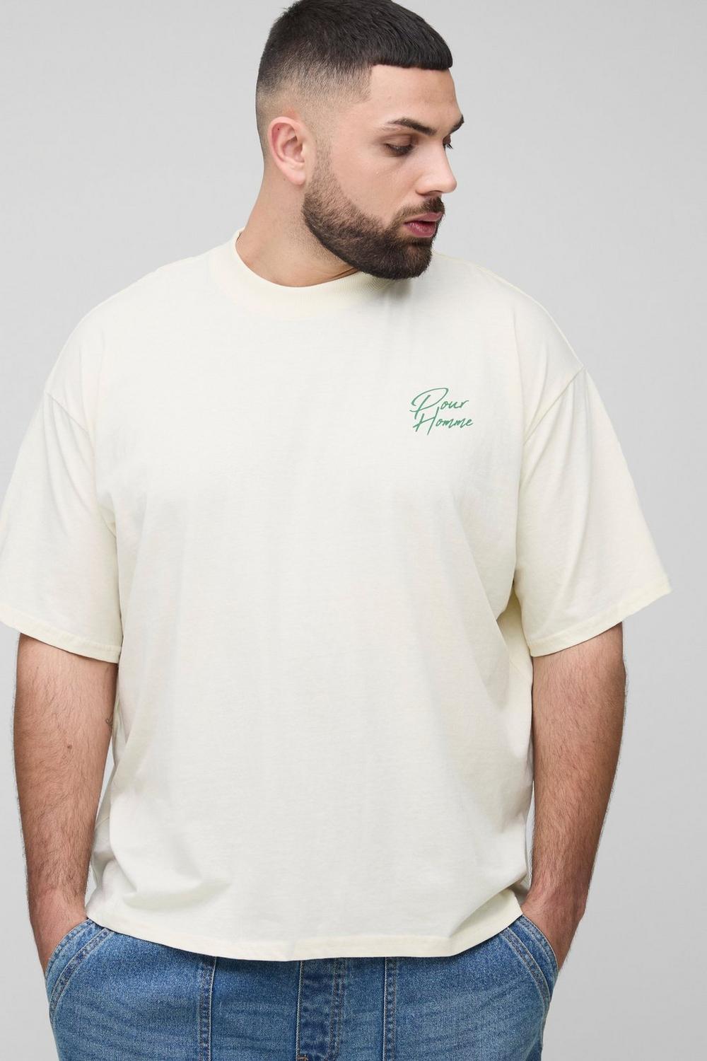 Oversized Extended Neck Santorini Palm Print Landscape T-Shirt