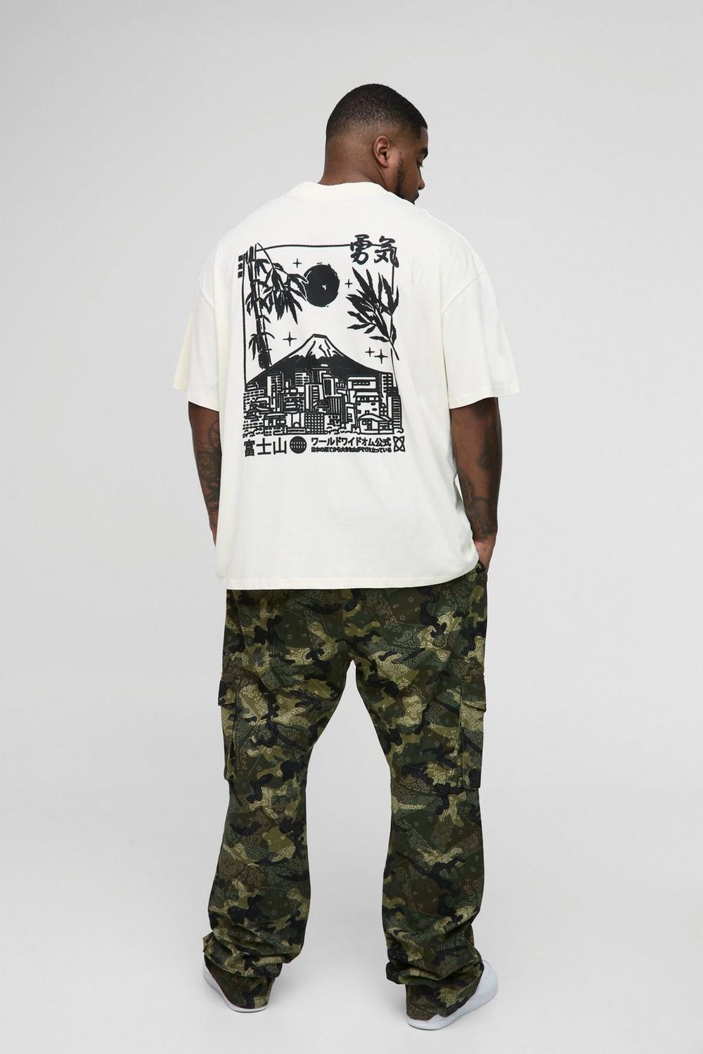 Oversized Extended Neck Volcano Graphic T-shirt