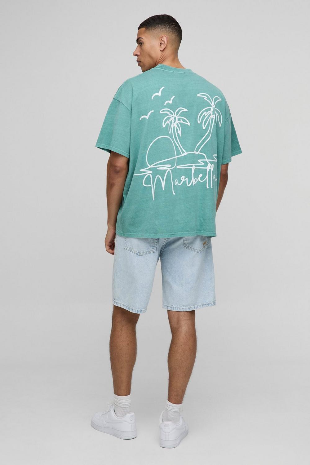 Oversized Extended Neck Line Drawn Marbella Graphic Washed T-Shirt