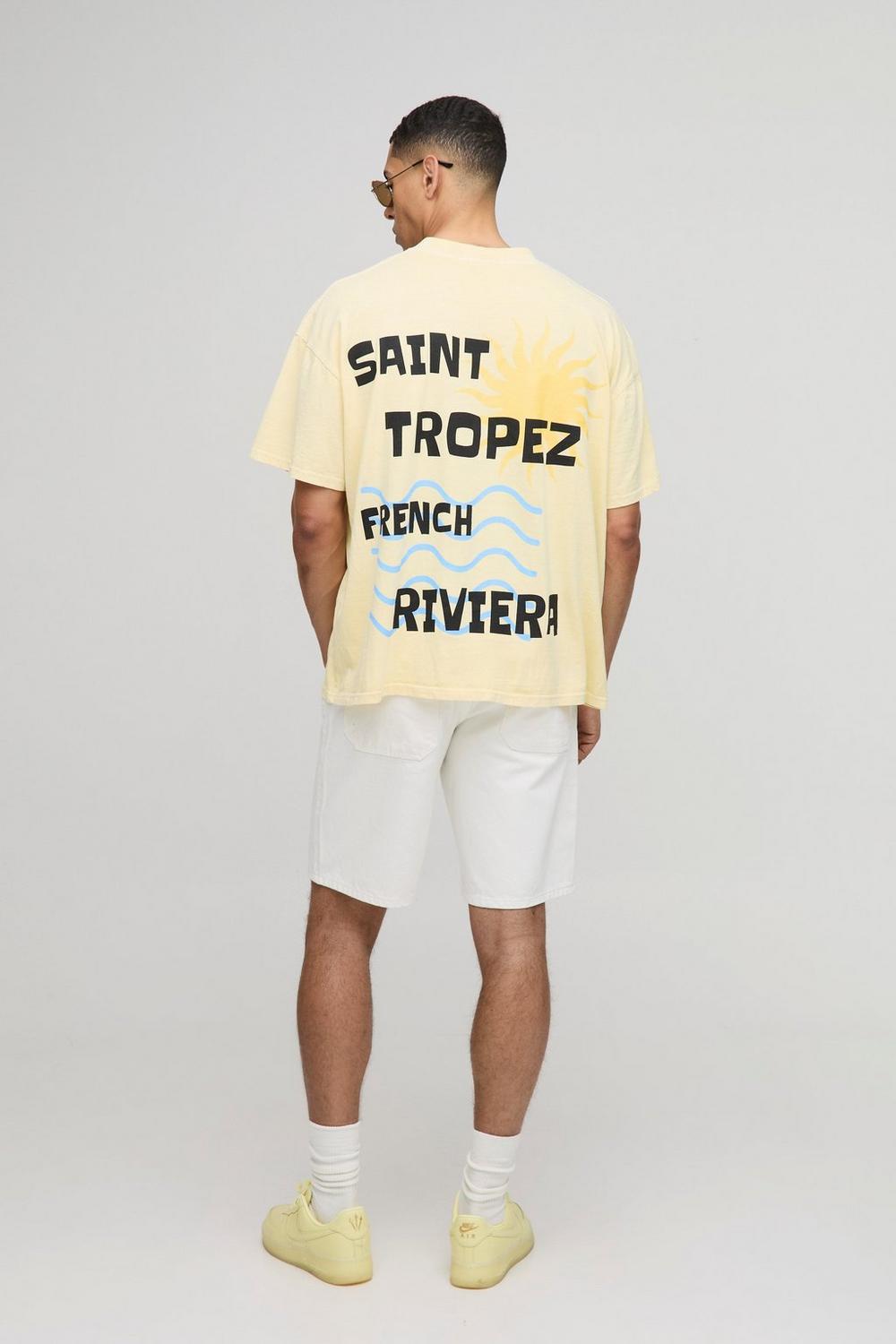 Oversized Extended Neck Washed Saint Tropez Graphic T-Shirt