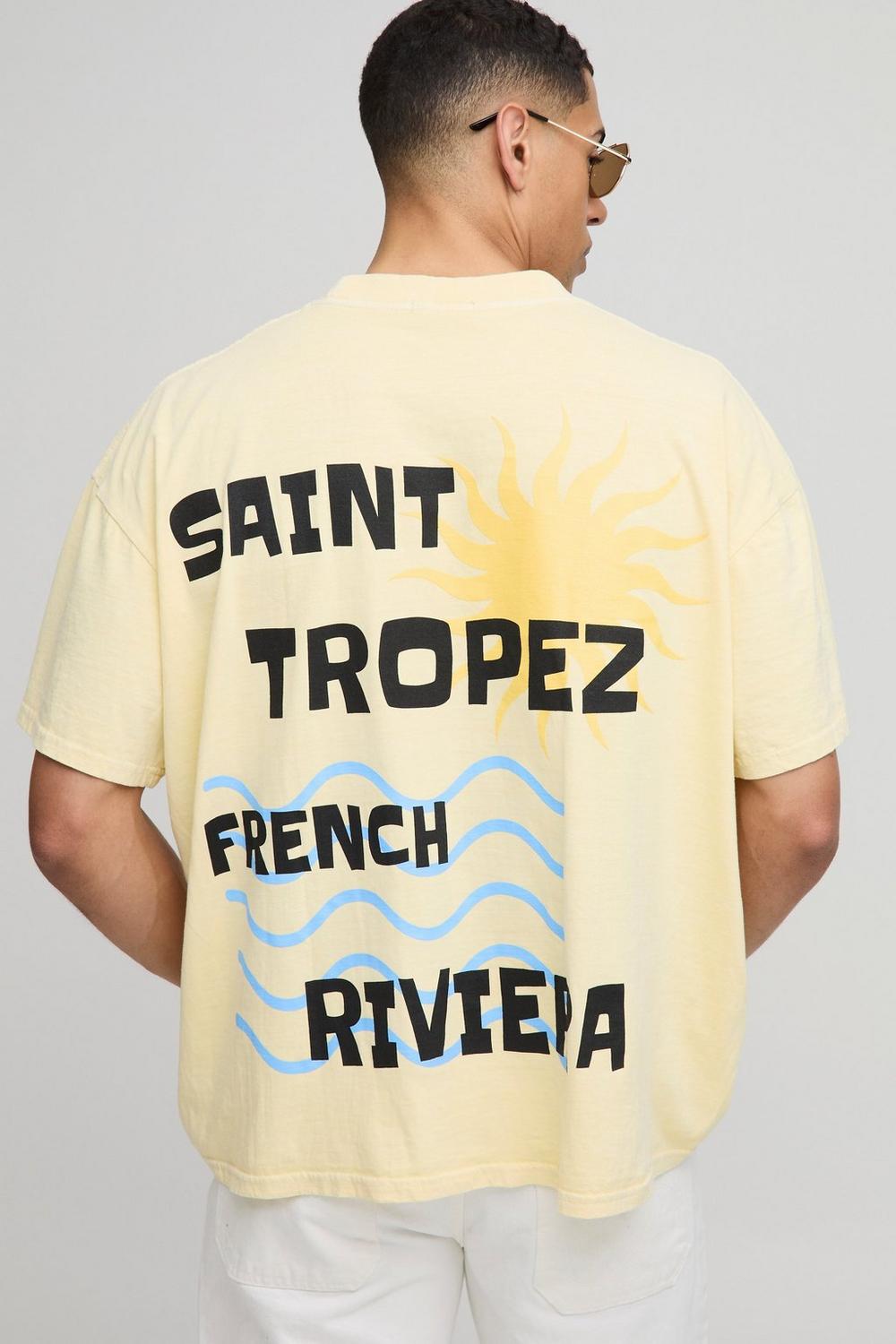 Oversized Extended Neck Washed Saint Tropez Graphic T-Shirt
