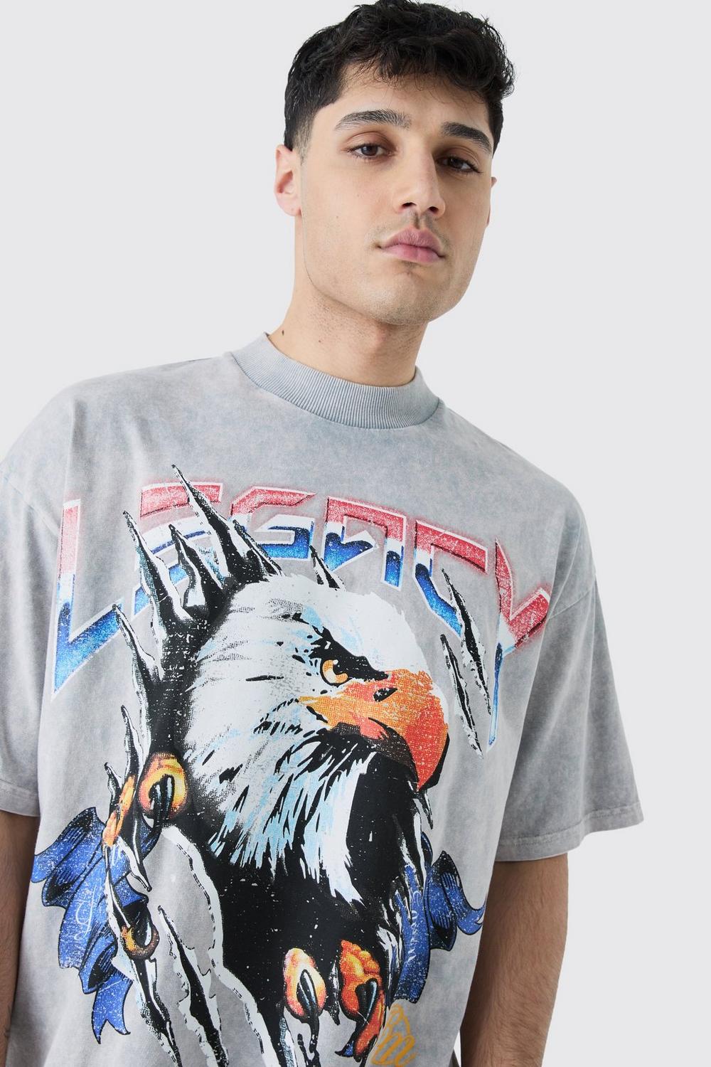 Oversized Eagle Graphic Acid Wash Heavyweight
