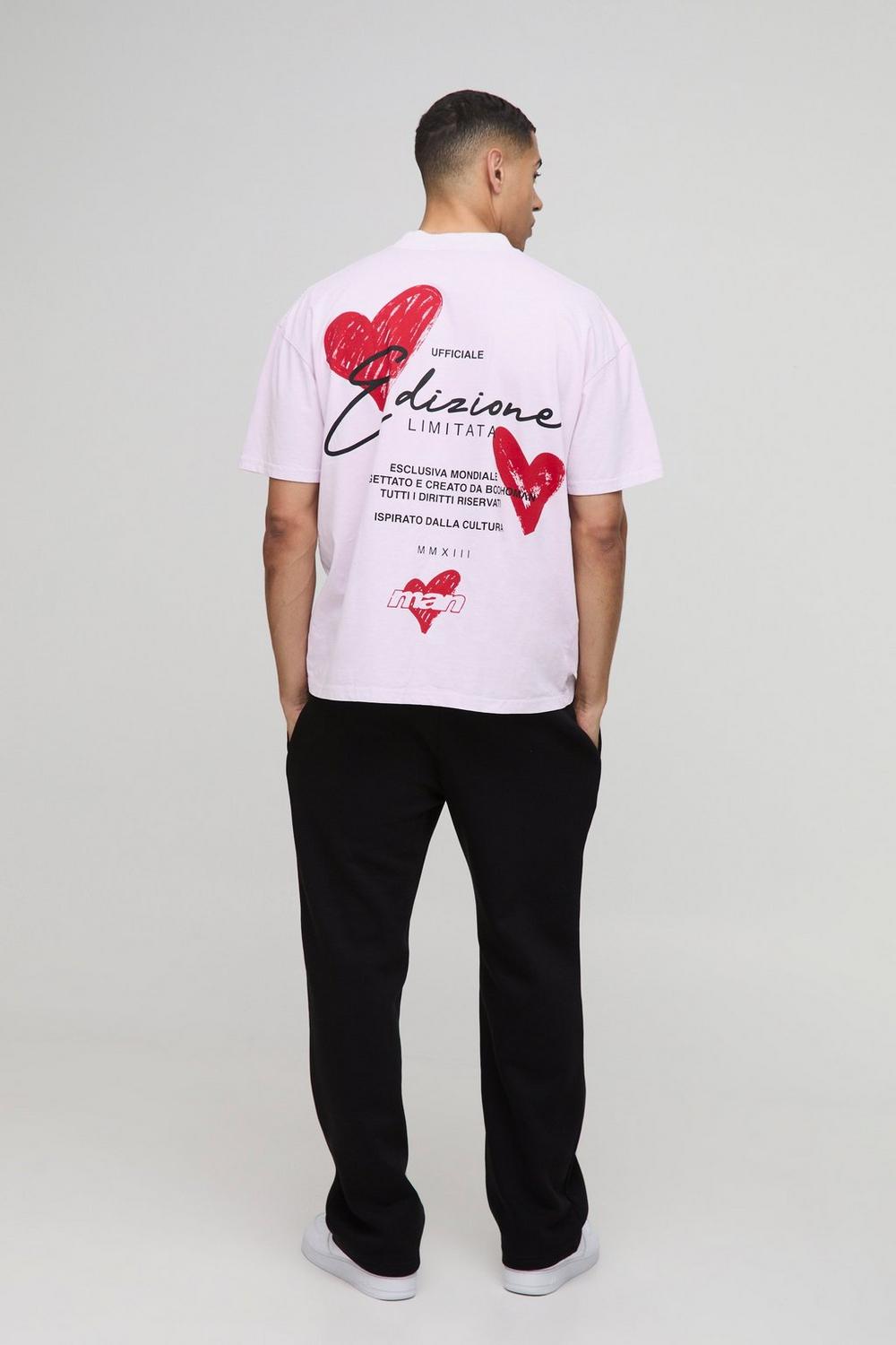 Oversized Extended Neck Heart Washed Graphic T Shirt
