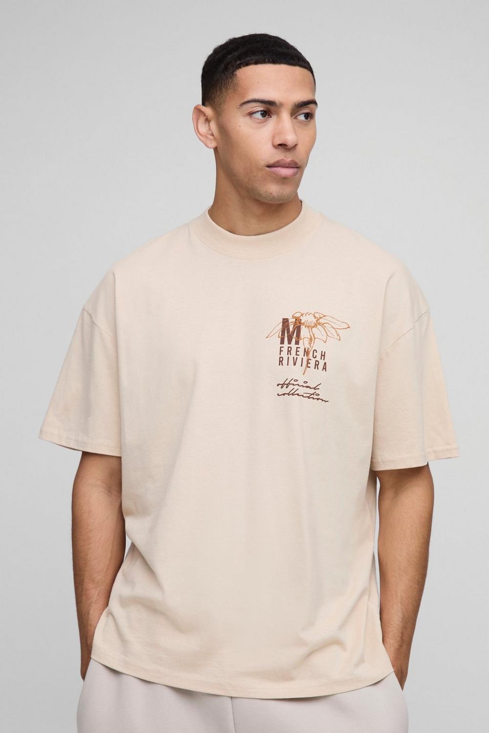 Oversized Extended Neck Monaco Floral Graphic T Shirt