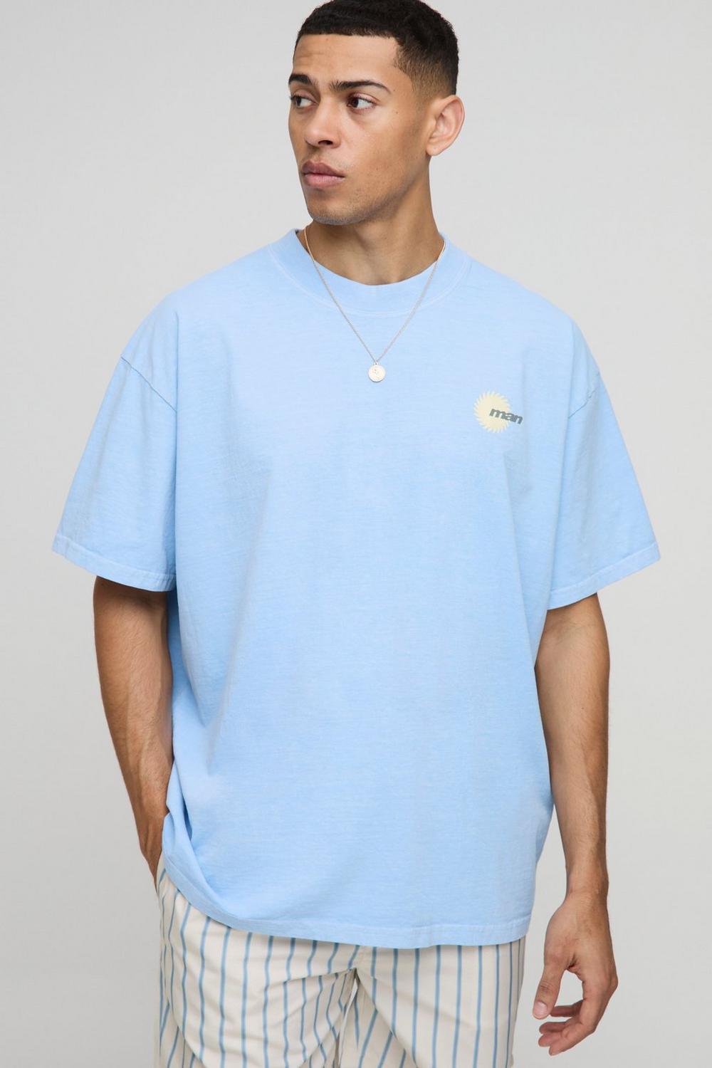 Oversized Extended Neck Washed Man Graphic T-Shirt