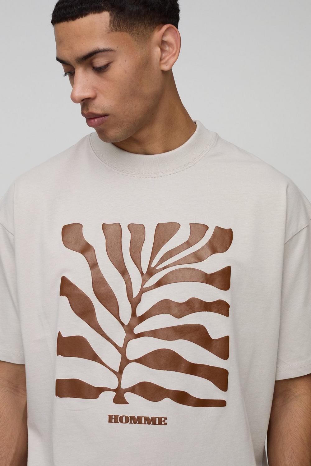 Oversized Boxy Leaf Puff Print T-Shirt
