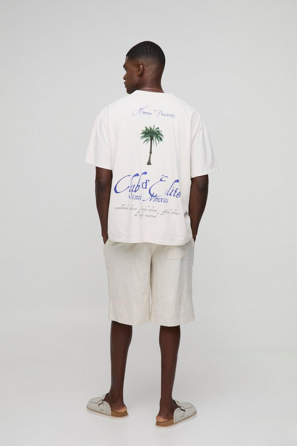 Oversized Club Elite Palm Tree Graphic Washed T-Shirt