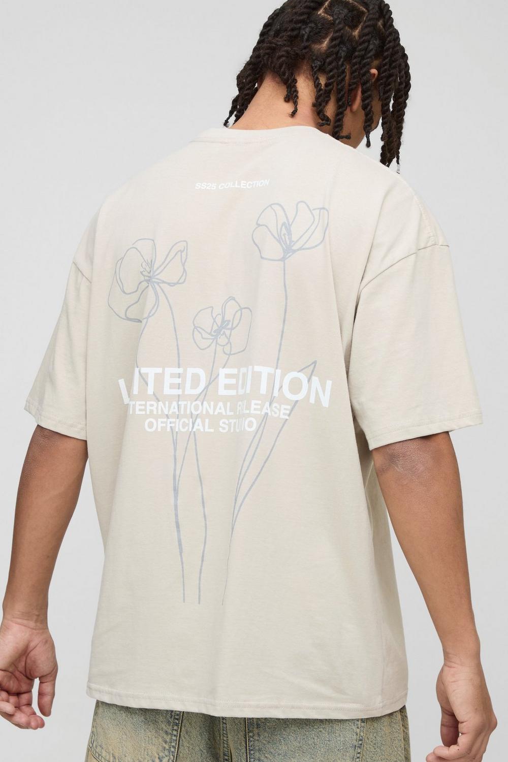 Oversized Limited Edition Sketchy Floral Graphic T-Shirt
