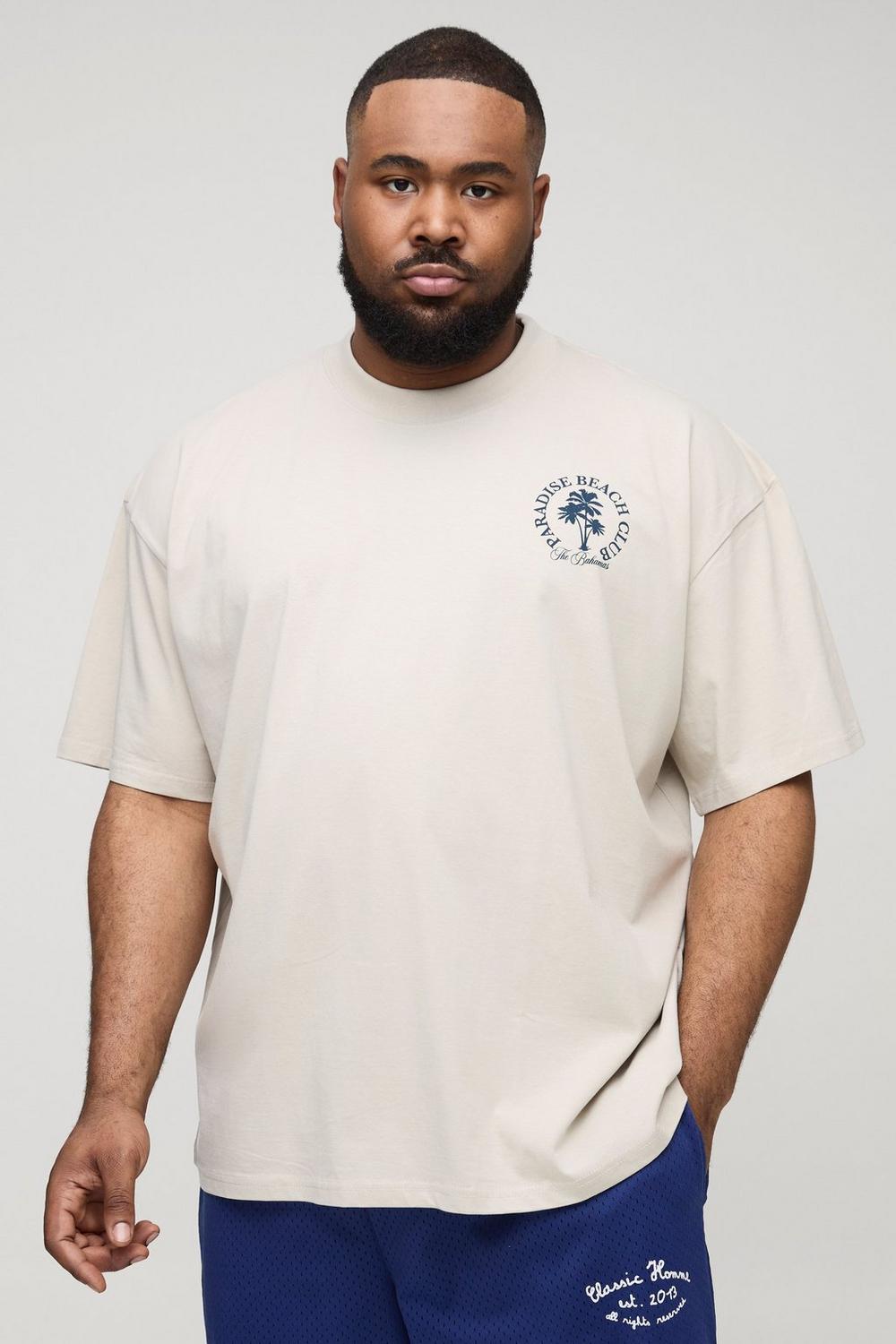 Oversized Extended Neck Paradise Beach Club Palm Tree T-Shirt
