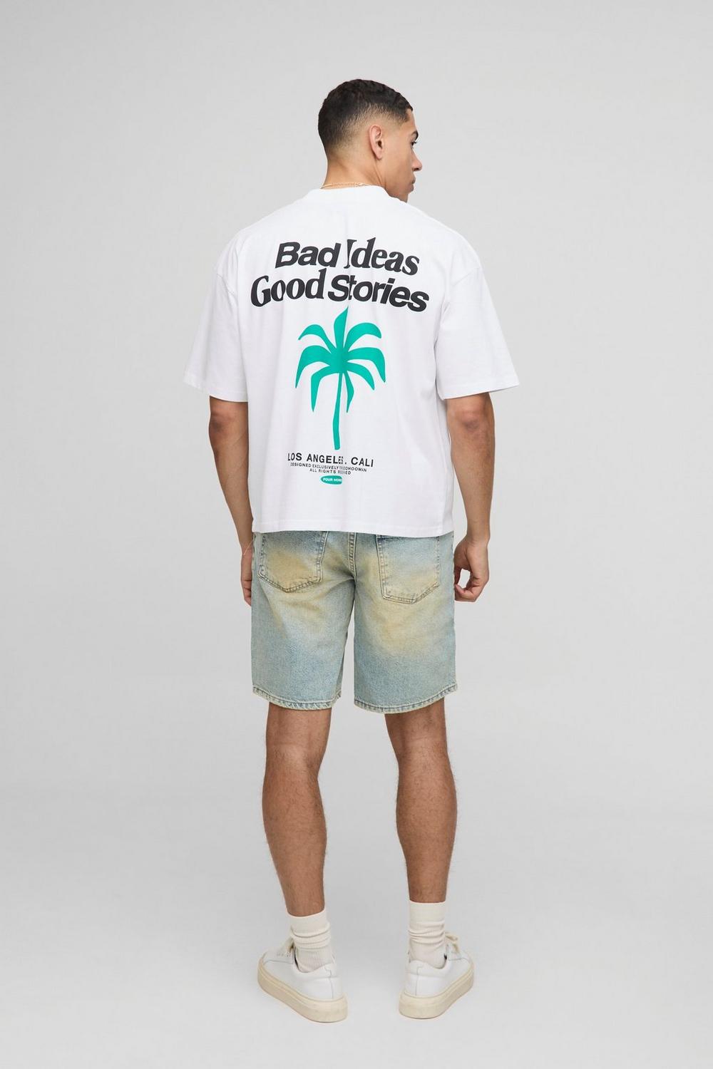 Oversized Boxy Extended Neck Palm Graphic T-Shirt