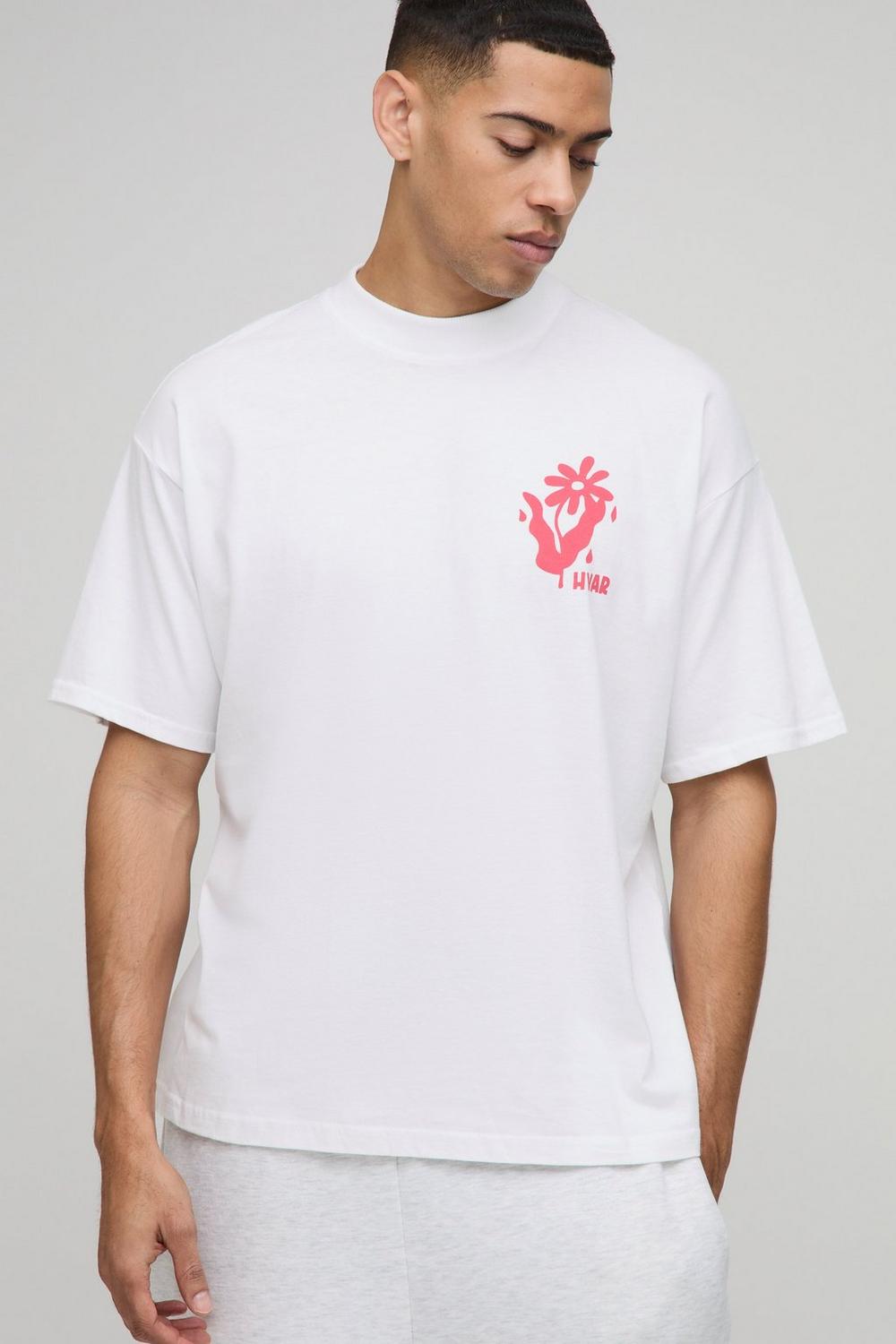 Oversized Extended Neck Croatia Floral Graphic T-Shirt