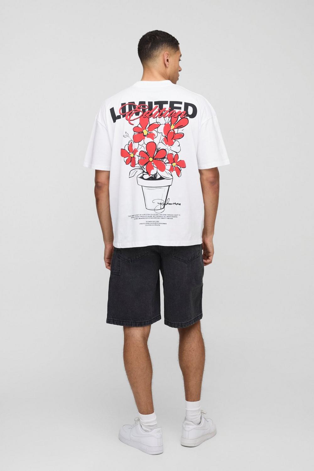 Oversized Extended Neck Floral Graphic T-Shirt