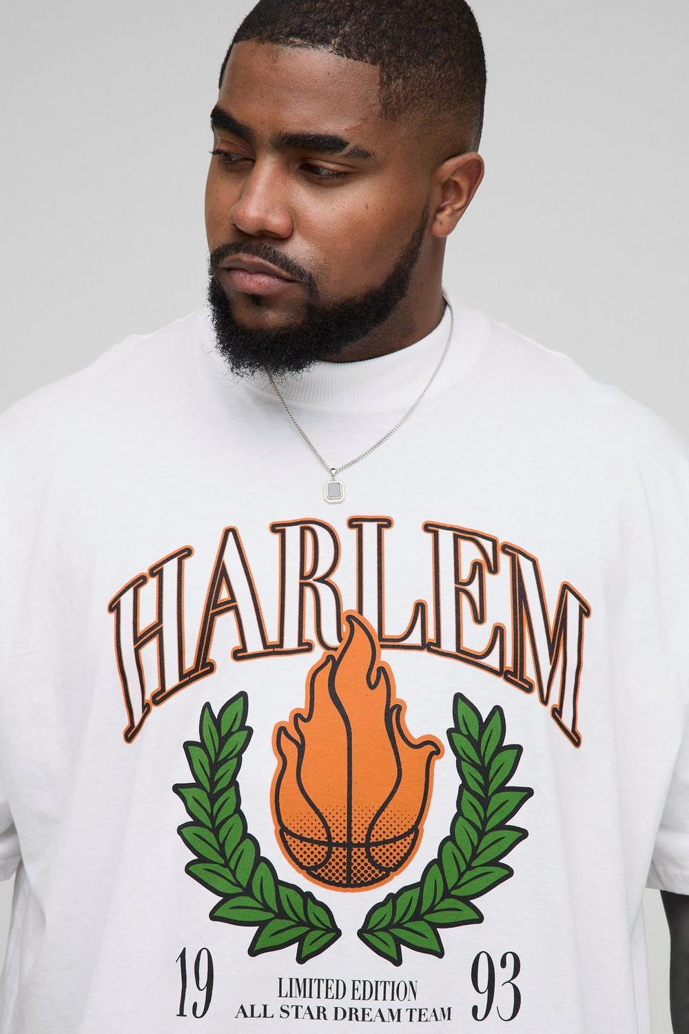 Oversized Extended Neck Harlem Varsity Print T-Shirt