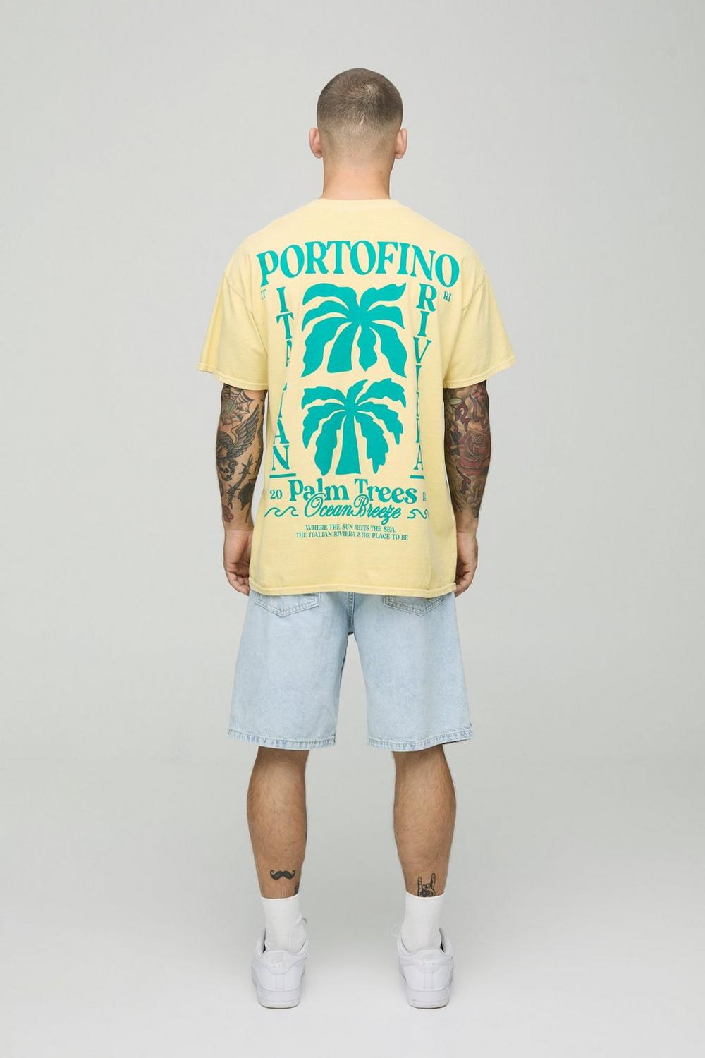 Oversized Extended Neck Portofino Print T-Shirt