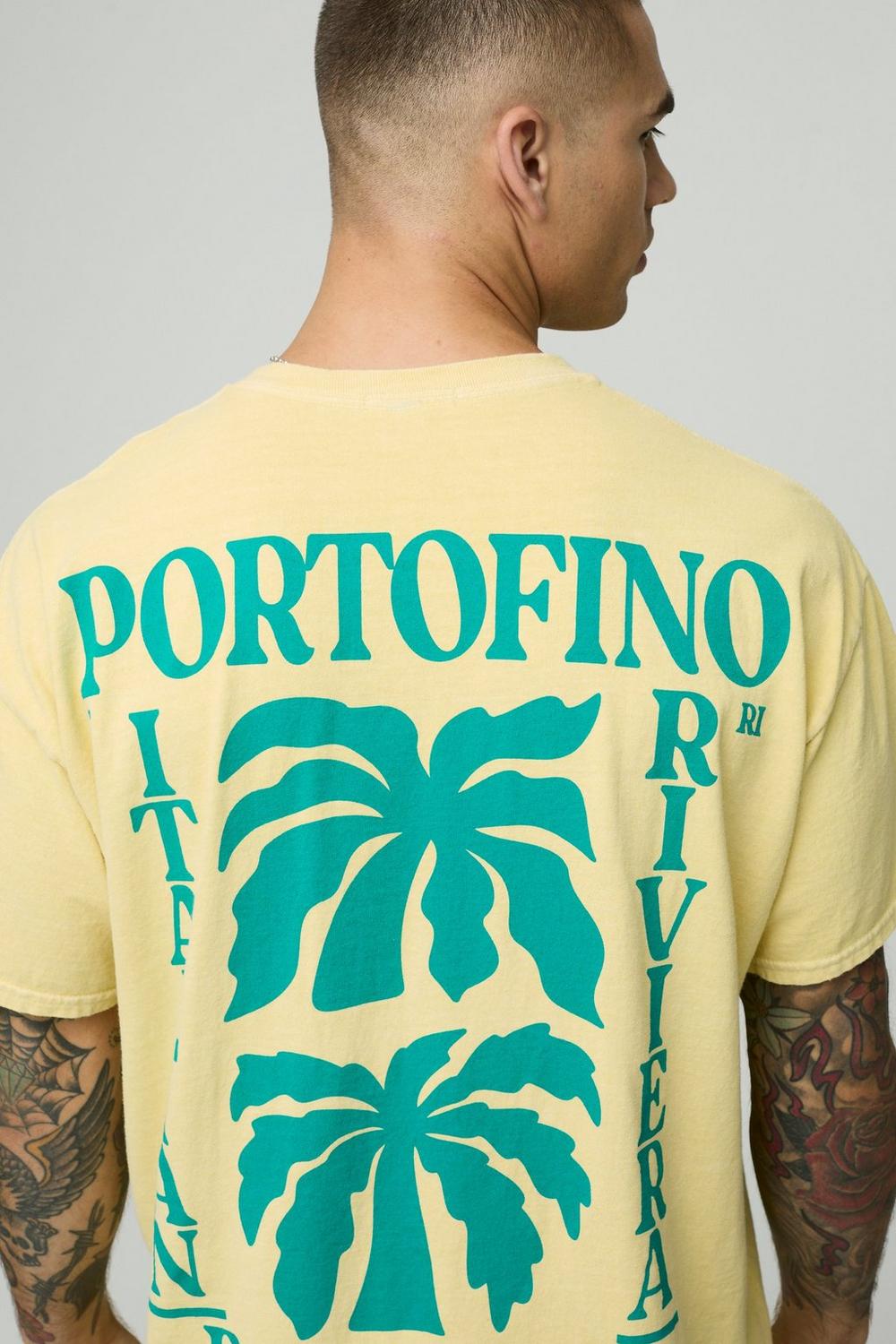 Oversized Extended Neck Portofino Print T-Shirt