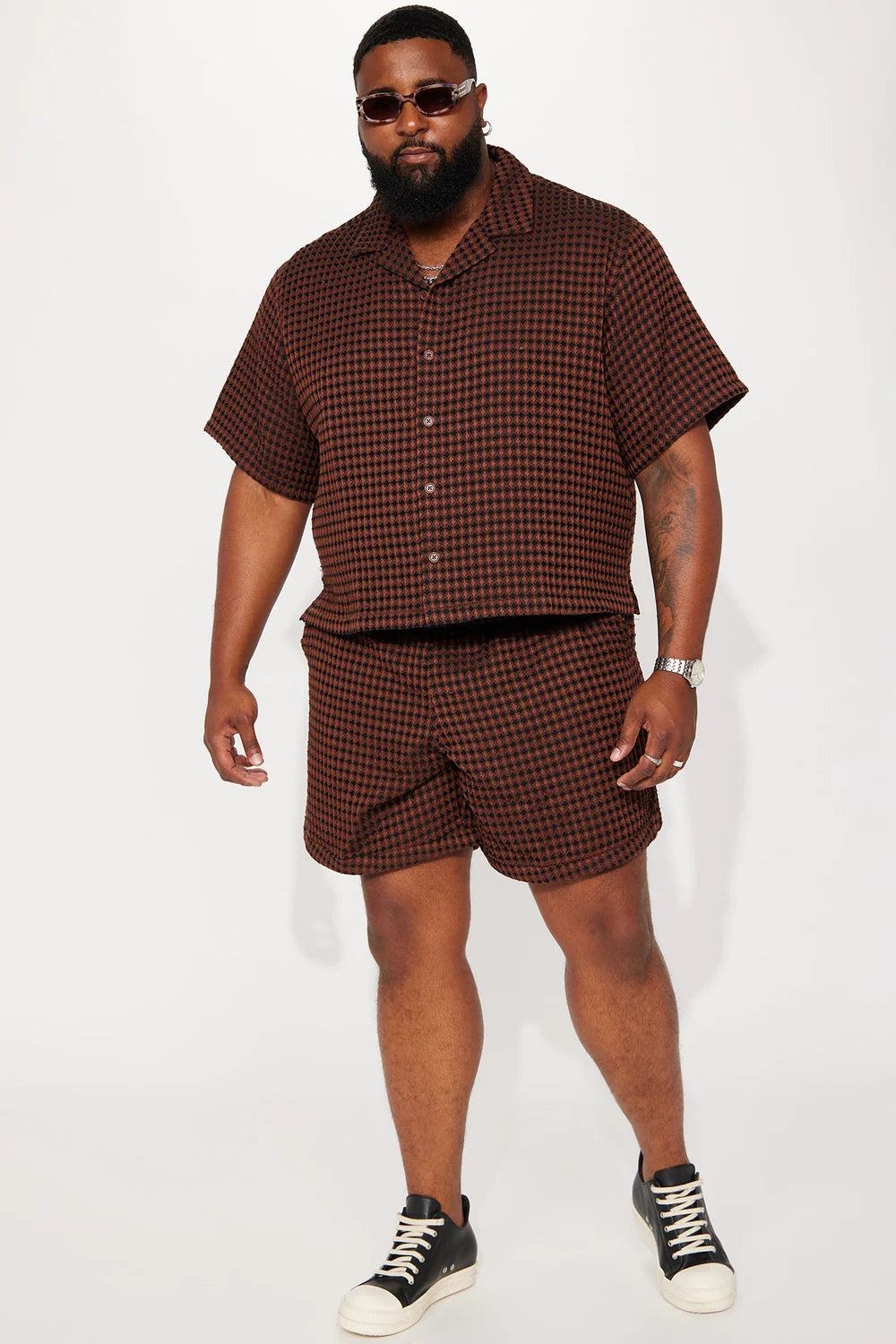 Dimensional Textured Button Up Shirt - Black/Brown