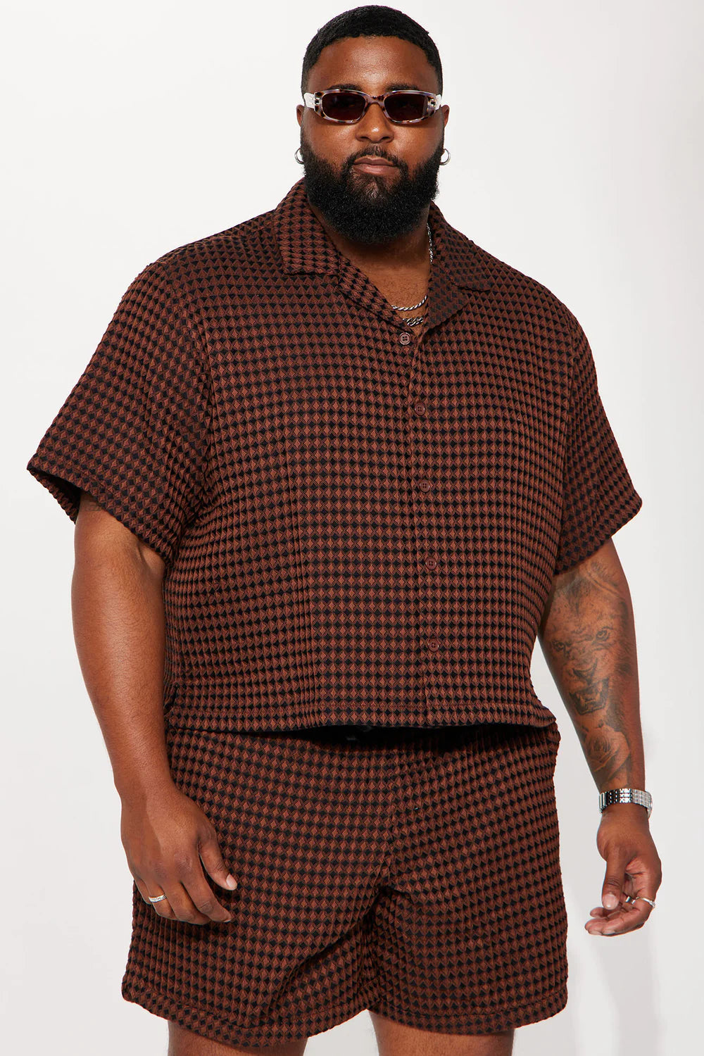 Dimensional Textured Button Up Shirt - Black/Brown