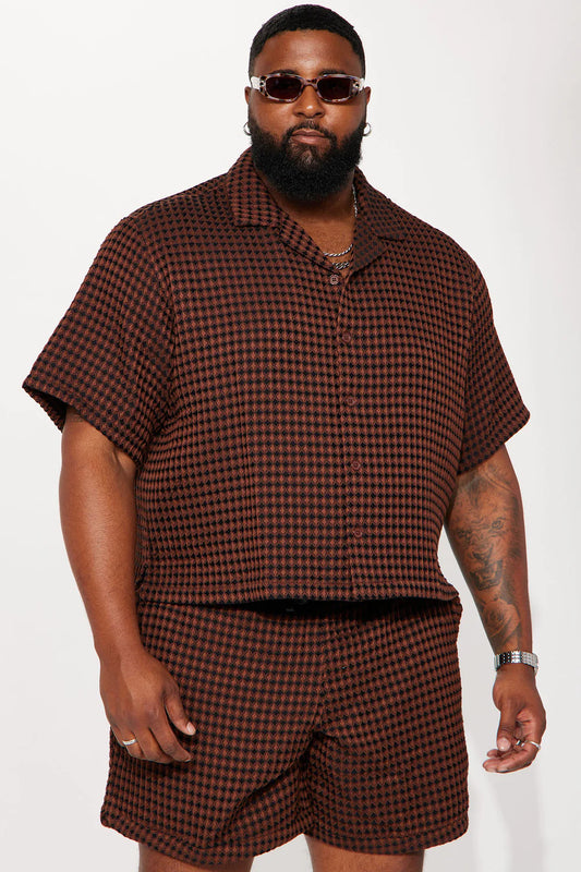 Dimensional Textured Button Up Shirt - Black/Brown