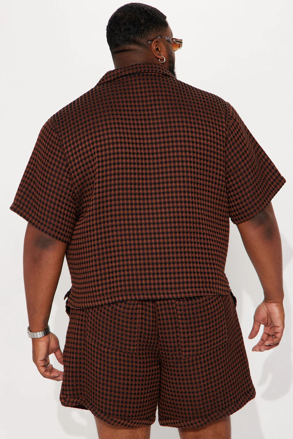 Dimensional Textured Button Up Shirt - Black/Brown