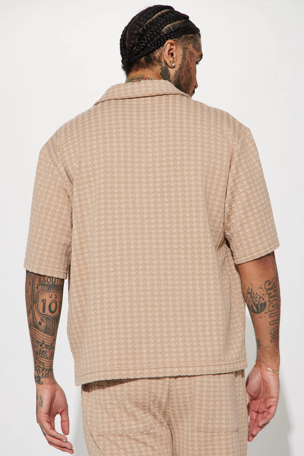Follow Me Textured Short Sleeve Button Up - Tan