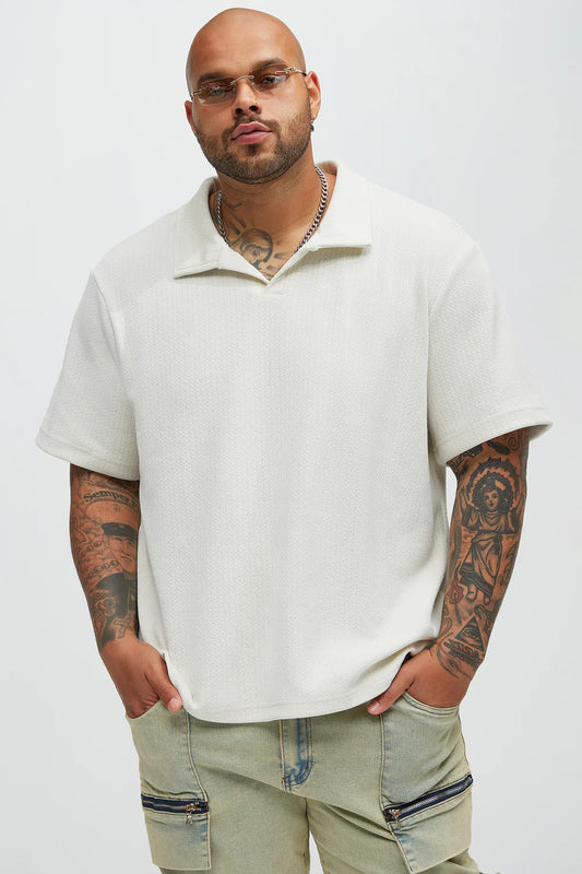 Dudley Textured Johnny Collar Shirt - Off White