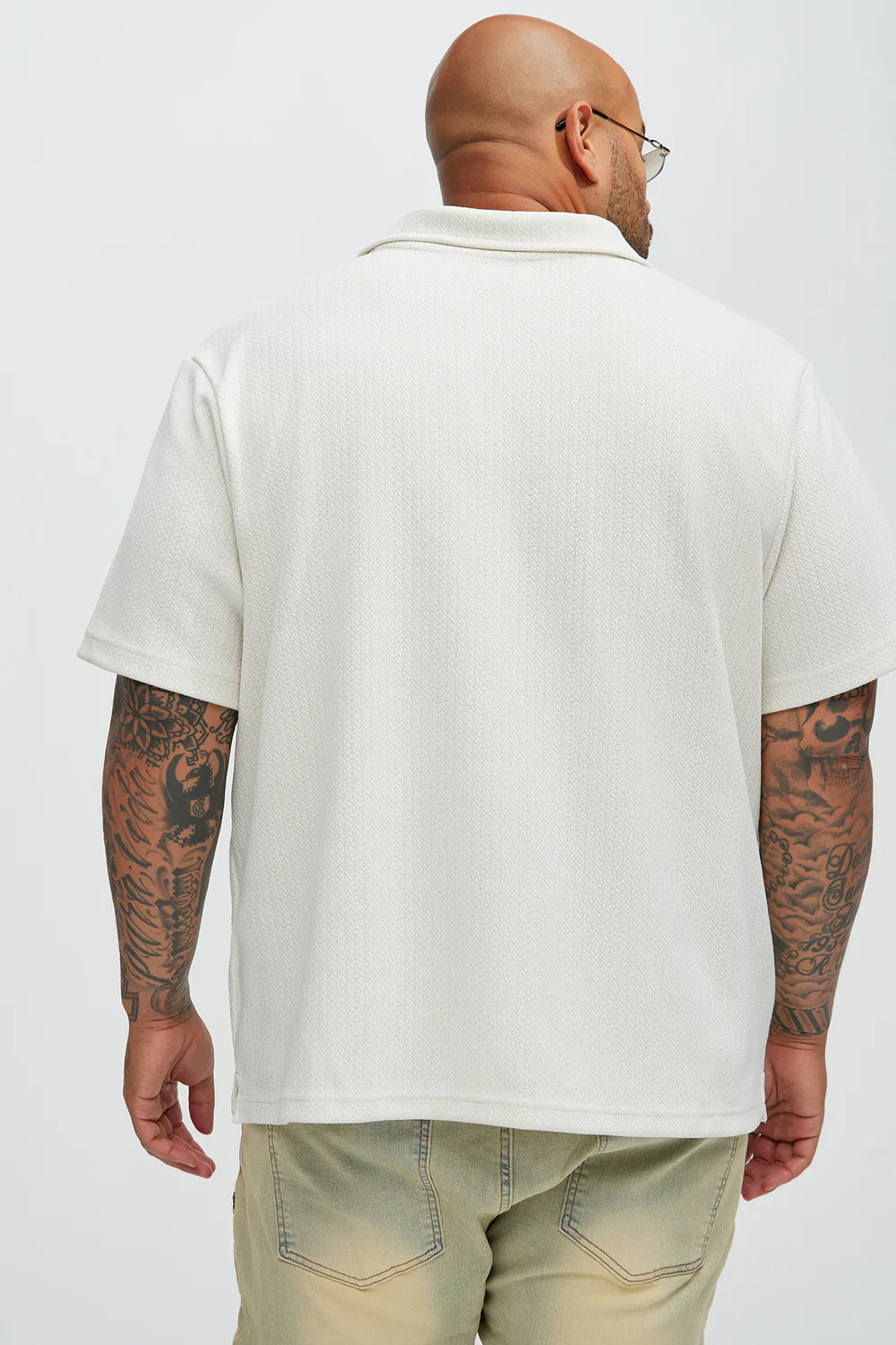 Dudley Textured Johnny Collar Shirt - Off White