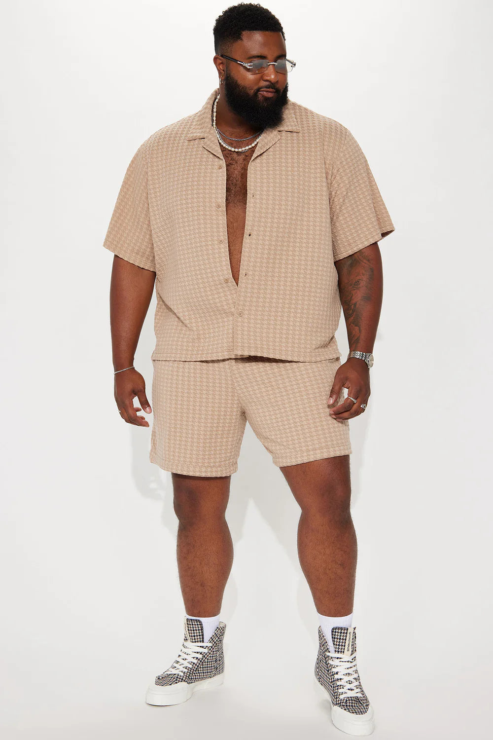 Follow Me Textured Short Sleeve Button Up - Tan