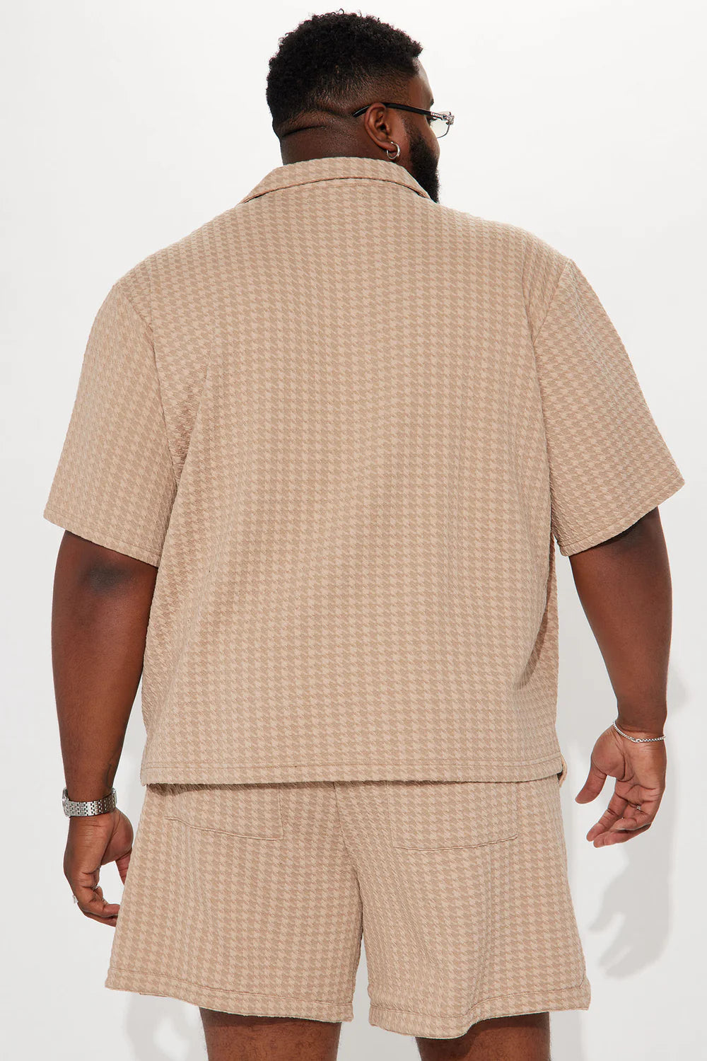 Follow Me Textured Short Sleeve Button Up - Tan