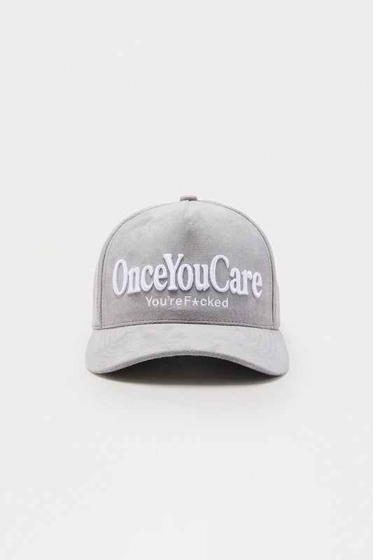You Care Embroidered Faux Suede Snapback Hat